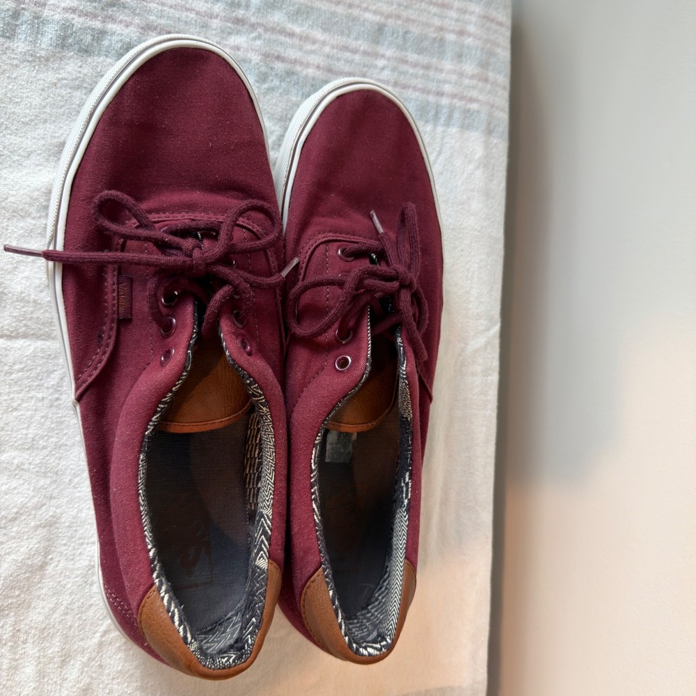 Vans Era 59 C&L Burgundy Maroon Canvas Leather Mens 12 Low Top Skate Shoes